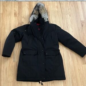 Andrew Marc Black Ski Jacket with Faux Fur Hood